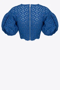 Topwear|PINKO Crop Top En Broderie Anglaise De Coton Bleu Surf Sur Le Web