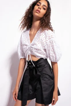 Topwear|PINKO Crop Top En Broderie Anglaise De Coton Blanc Brill.