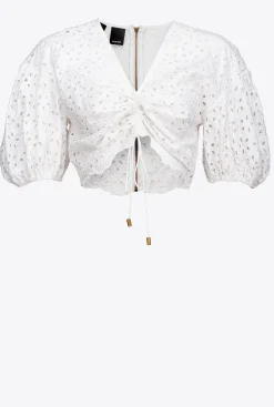 Topwear|PINKO Crop Top En Broderie Anglaise De Coton Blanc Brill.