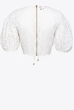 Topwear|PINKO Crop Top En Broderie Anglaise De Coton Blanc Brill.