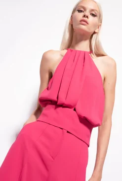 Tailleurs Et Ensembles|PINKO Crop Top En Crepe Fluide Rouge Framboise