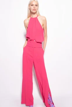 Tailleurs Et Ensembles|PINKO Crop Top En Crepe Fluide Rouge Framboise