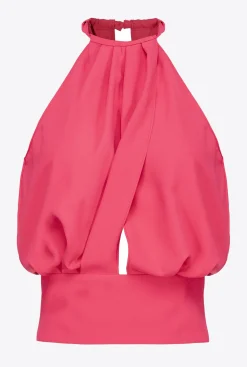 Tailleurs Et Ensembles|PINKO Crop Top En Crepe Fluide Rouge Framboise