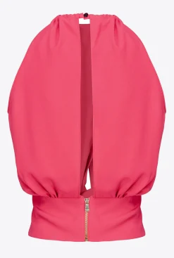 Tailleurs Et Ensembles|PINKO Crop Top En Crepe Fluide Rouge Framboise