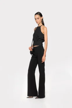 Topwear|PINKO Crop Top En Crepe Fluide Noir Limousine