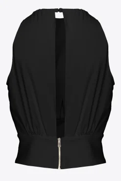 Topwear|PINKO Crop Top En Crepe Fluide Noir Limousine