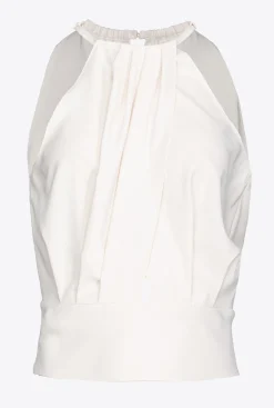 Topwear|PINKO Crop Top En Crepe Fluide Blanc Soie