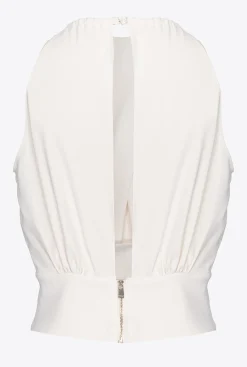 Topwear|PINKO Crop Top En Crepe Fluide Blanc Soie