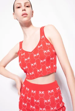 Tailleurs Et Ensembles|PINKO Crop Top En Jacquard Monogram Rouge/Rose