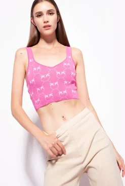 Tailleurs Et Ensembles|PINKO Crop Top En Jacquard Monogram Fuchsia/Rose