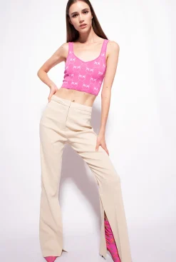 Tailleurs Et Ensembles|PINKO Crop Top En Jacquard Monogram Fuchsia/Rose