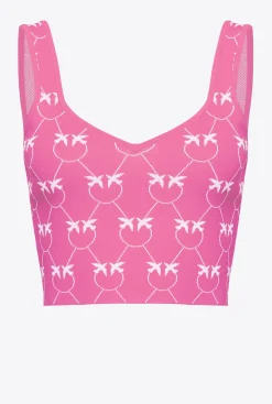 Tailleurs Et Ensembles|PINKO Crop Top En Jacquard Monogram Fuchsia/Rose
