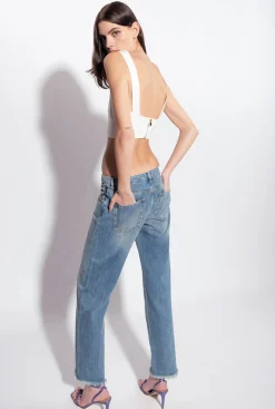 Tailleurs Et Ensembles|PINKO Crop Top En Lin Stretch Blanc Nimbus