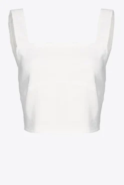 Tailleurs Et Ensembles|PINKO Crop Top En Lin Stretch Blanc Nimbus