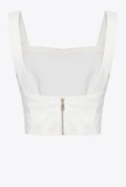 Tailleurs Et Ensembles|PINKO Crop Top En Lin Stretch Blanc Nimbus