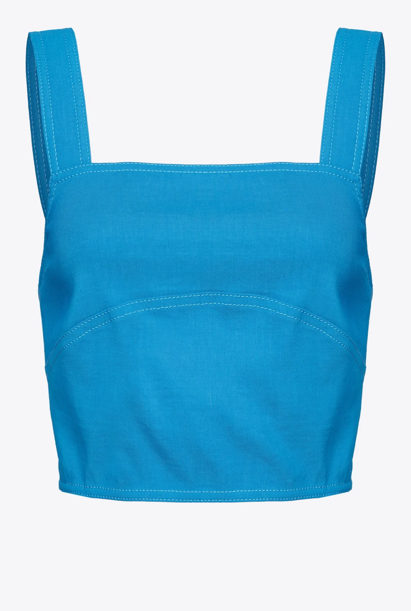 Tailleurs Et Ensembles|PINKO Crop Top En Lin Stretch Bleu Directoire
