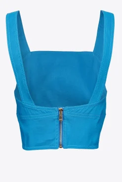 Tailleurs Et Ensembles|PINKO Crop Top En Lin Stretch Bleu Directoire