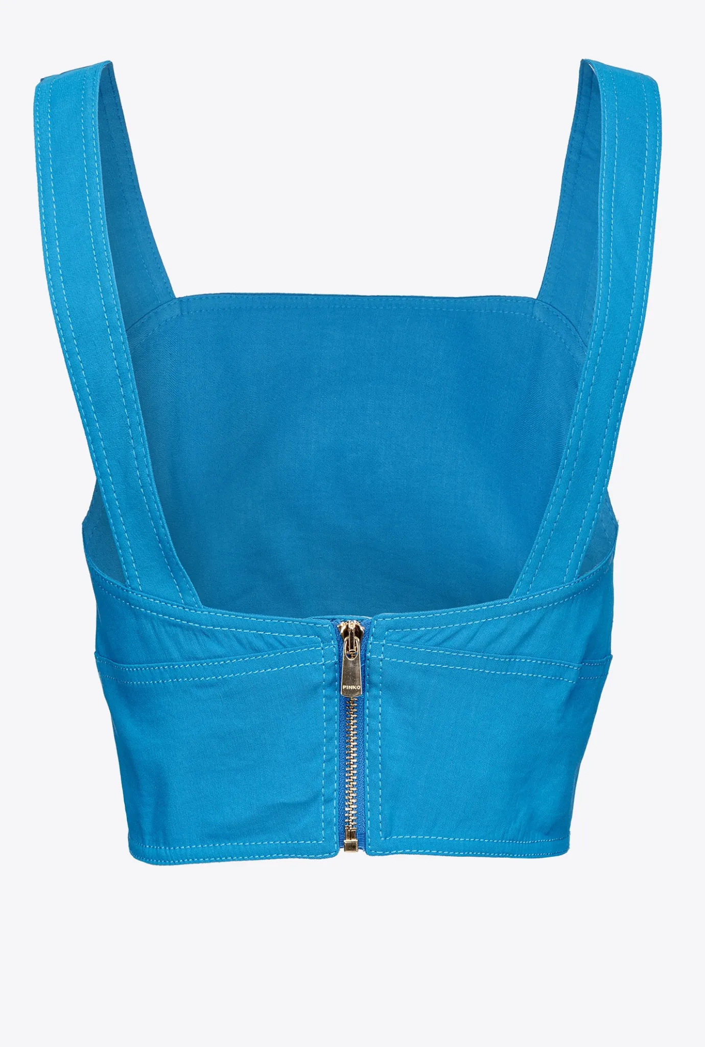 Tailleurs Et Ensembles|PINKO Crop Top En Lin Stretch Bleu Directoire