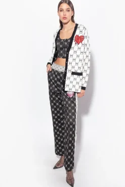 Topwear|PINKO Crop Top En Maille Jacquard Monogram Noir/Ecru