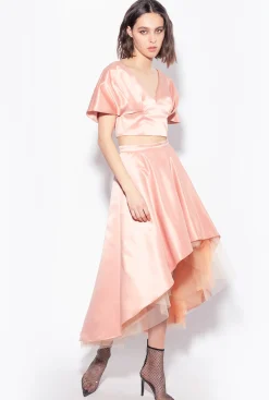 Tailleurs Et Ensembles|PINKO Crop Top En Satin Duchesse Bleu Ciel-Marine