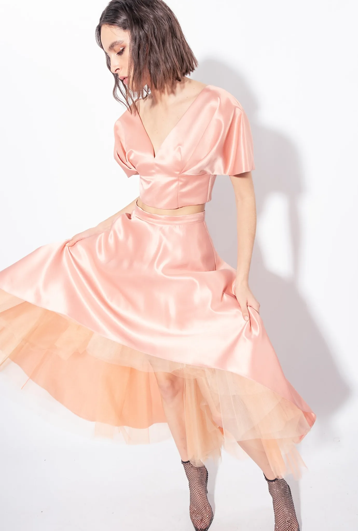 Tailleurs Et Ensembles|PINKO Crop Top En Satin Duchesse Bleu Ciel-Marine