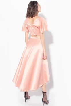 Tailleurs Et Ensembles|PINKO Crop Top En Satin Duchesse Bleu Ciel-Marine