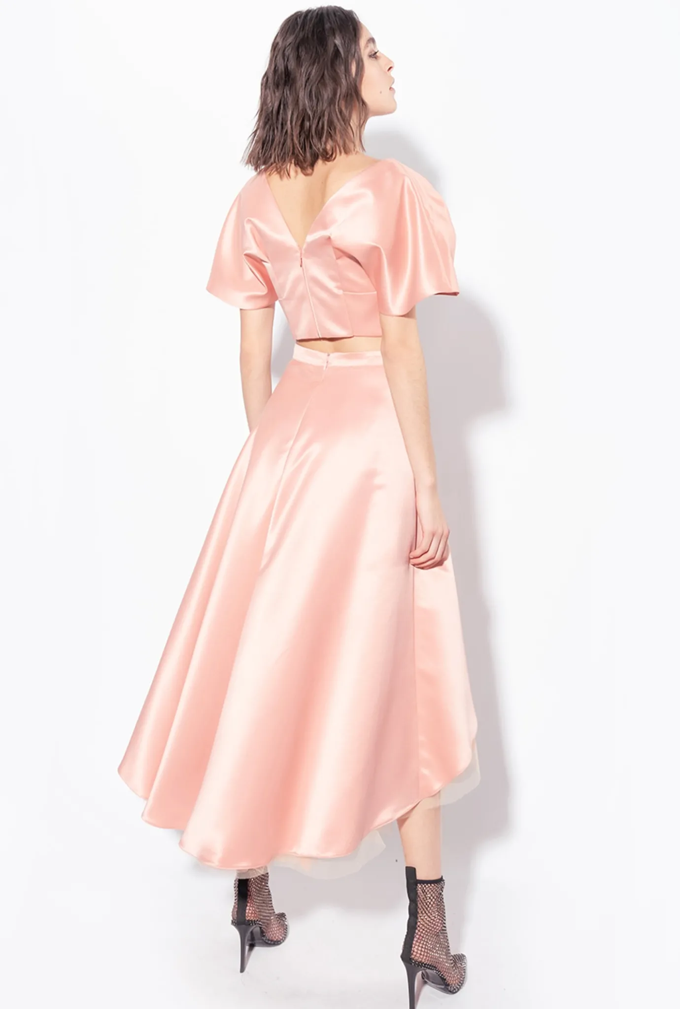 Tailleurs Et Ensembles|PINKO Crop Top En Satin Duchesse Bleu Ciel-Marine