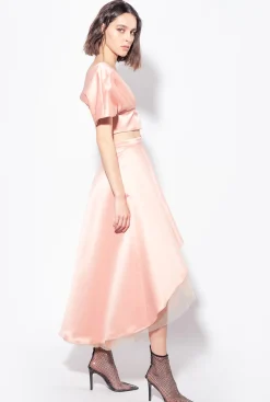 Tailleurs Et Ensembles|PINKO Crop Top En Satin Duchesse Bleu Ciel-Marine