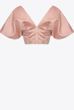 Tailleurs Et Ensembles|PINKO Crop Top En Satin Duchesse Bleu Ciel-Marine