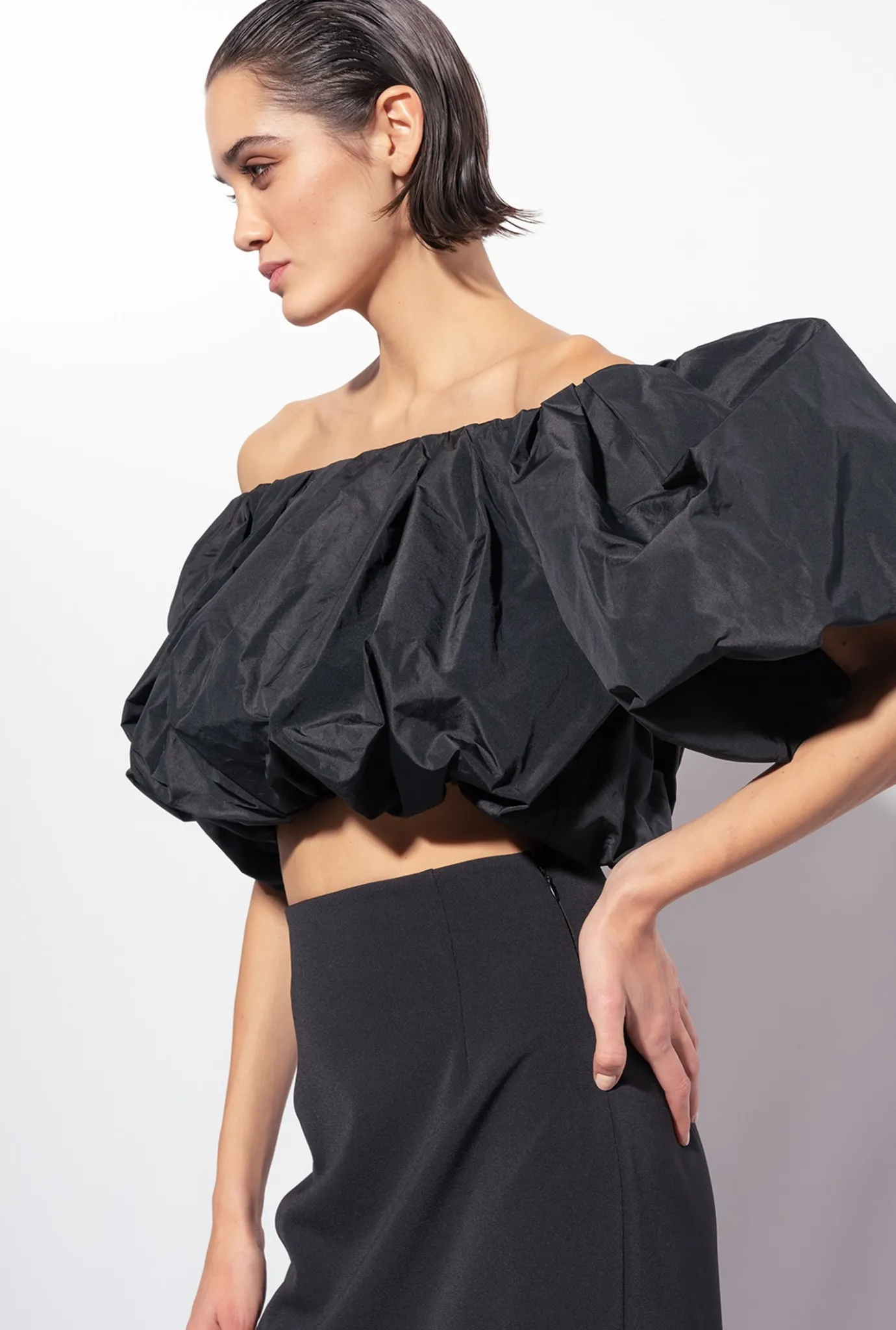 Topwear|PINKO Crop Top En Taffetas Noir Limousine