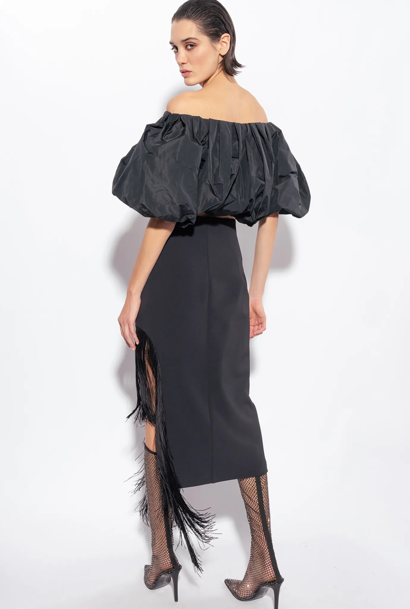 Topwear|PINKO Crop Top En Taffetas Noir Limousine