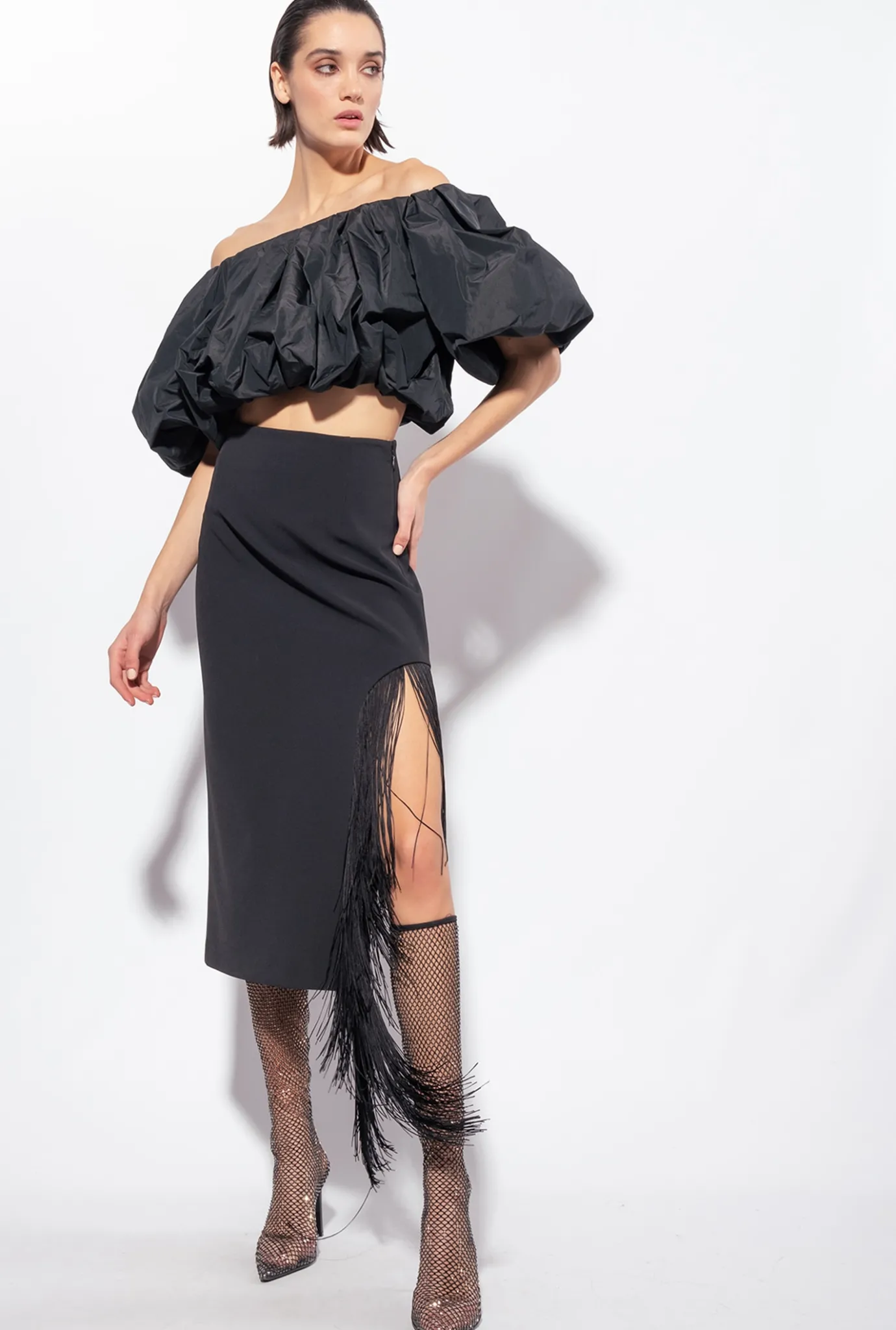 Topwear|PINKO Crop Top En Taffetas Noir Limousine