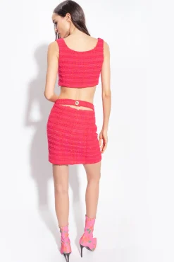 Tailleurs Et Ensembles|PINKO Crop Top En Tweed Fantaisie Mult. Fuchsia/Rouge