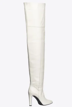 Chaussures|PINKO Cuissardes En Cuir Blanc + Blanc
