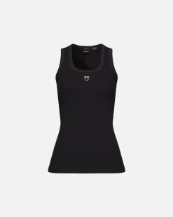 Topwear|PINKO Debardeur Avec Broderie Love Birds Noir Limousine