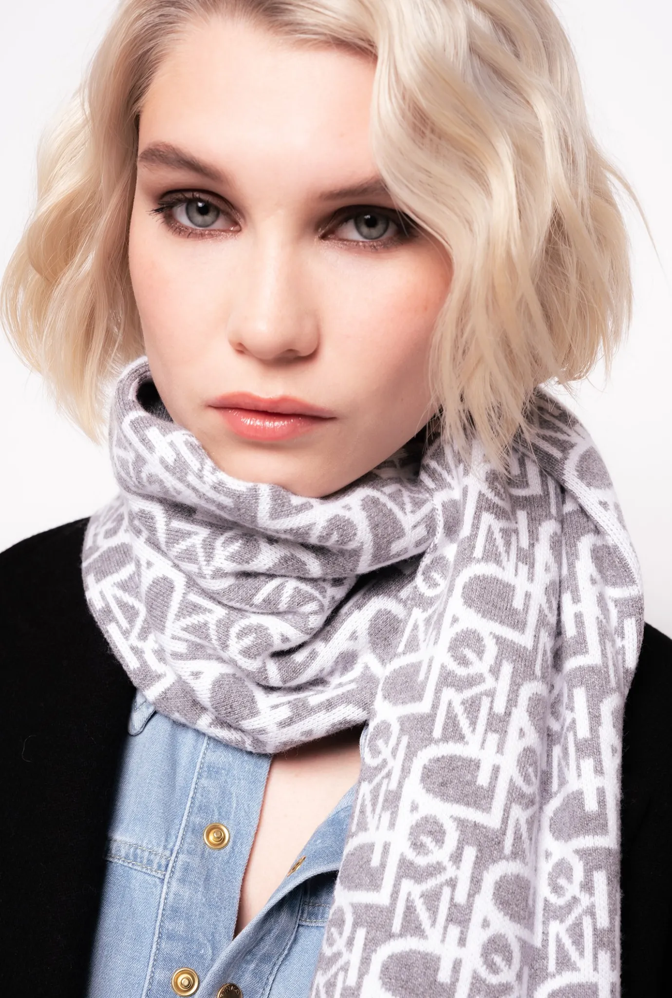 Autres Accessoires|PINKO Echarpe Monogramme Gris/Blanc