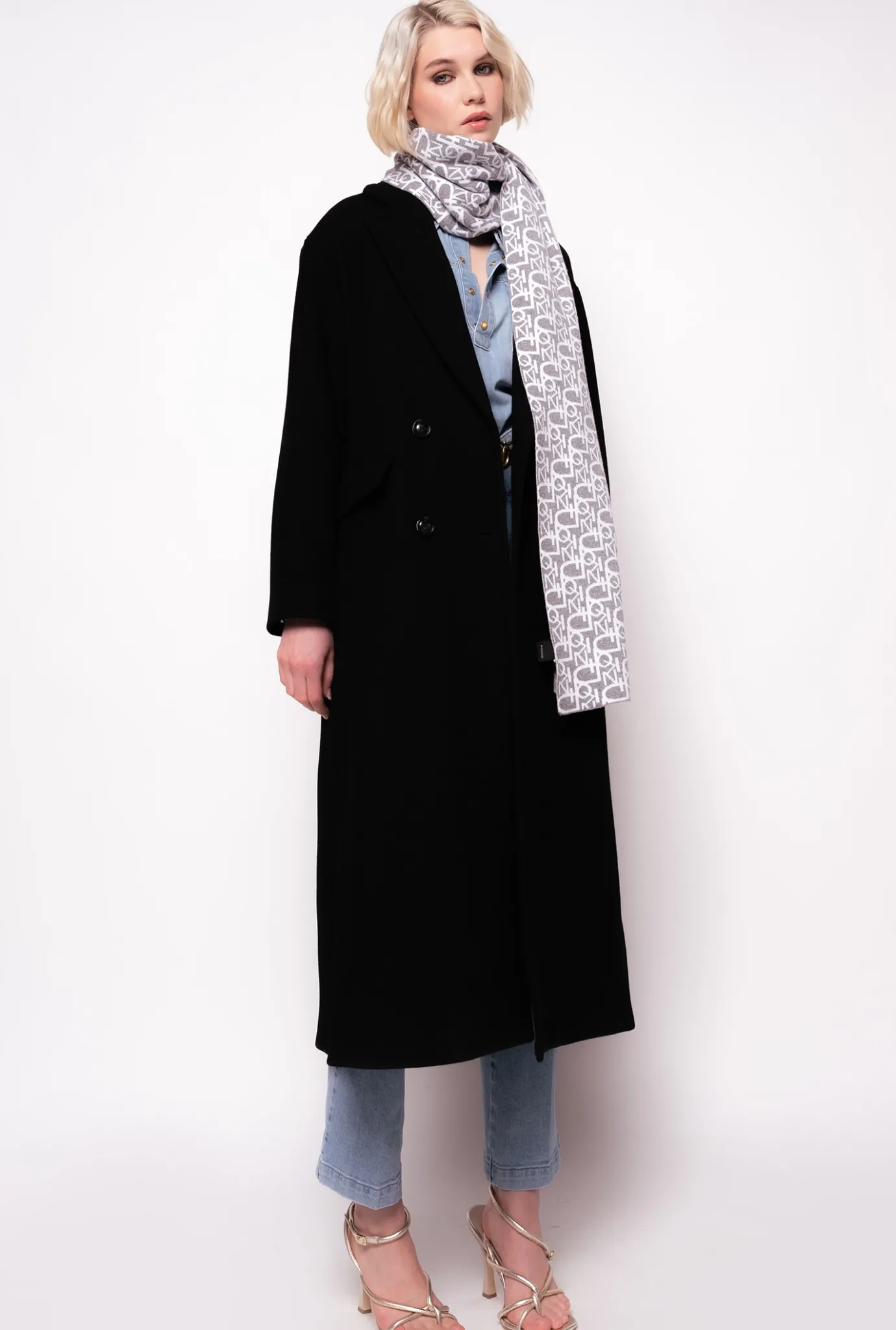 Autres Accessoires|PINKO Echarpe Monogramme Gris/Blanc