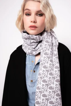 Autres Accessoires|PINKO Echarpe Monogramme Gris/Blanc