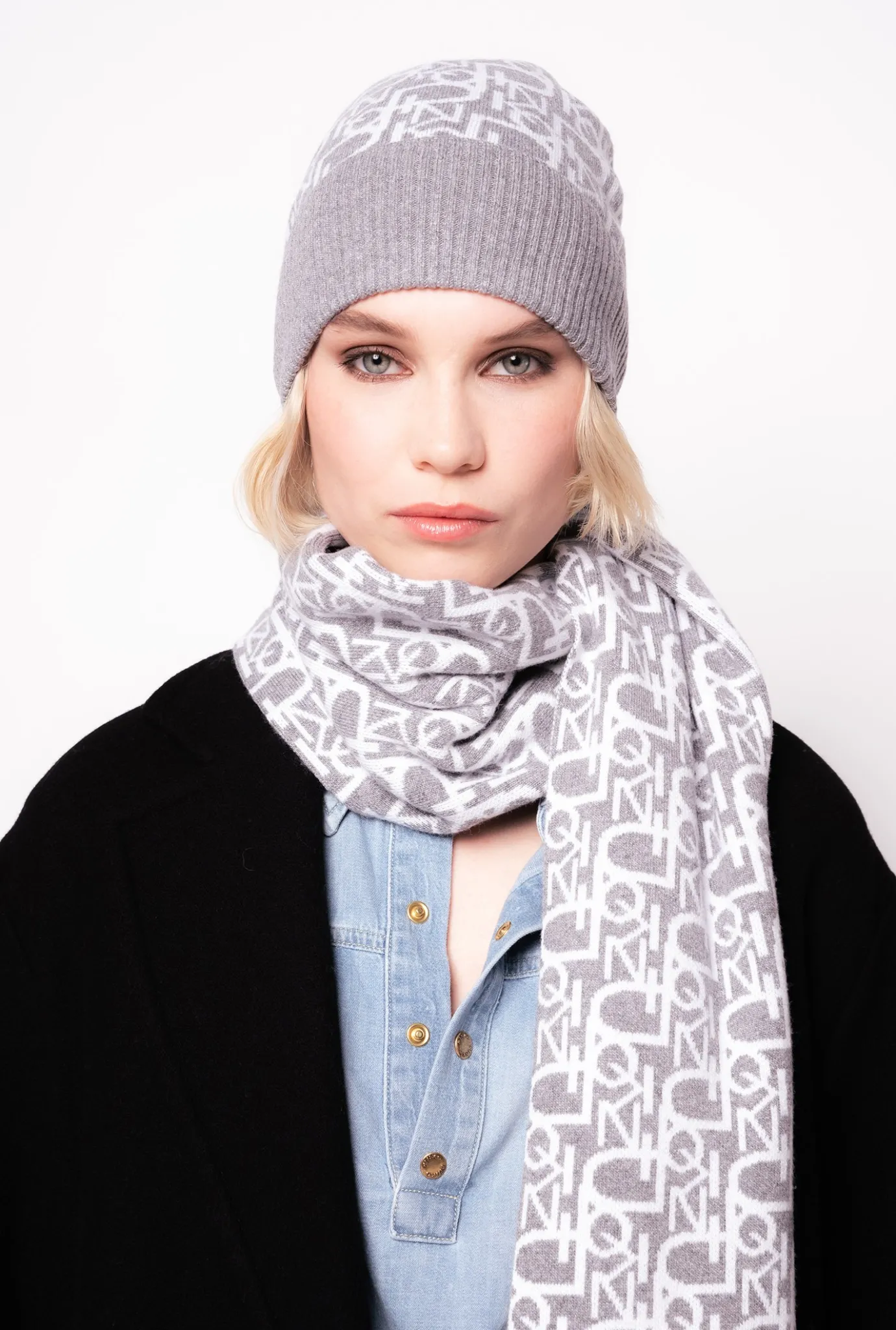 Autres Accessoires|PINKO Echarpe Monogramme Gris/Blanc
