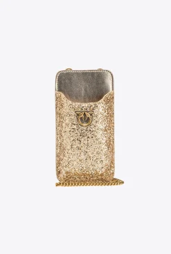 Maroquinerie|PINKO Etui Pour Smartphone A Paillettes Or-Or Antique
