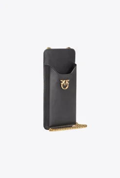 Maroquinerie|PINKO Etui Pour Smartphone En Cuir Noir-Vieil Or