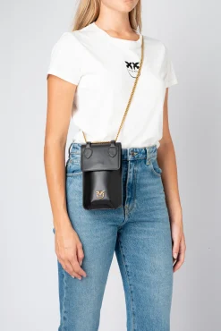 Maroquinerie|PINKO Etui Pour Smartphone En Cuir Noir-Vieil Or