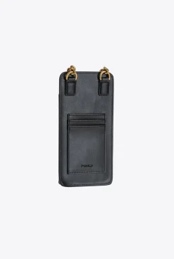 Maroquinerie|PINKO Etui Pour Smartphone En Cuir Noir-Vieil Or