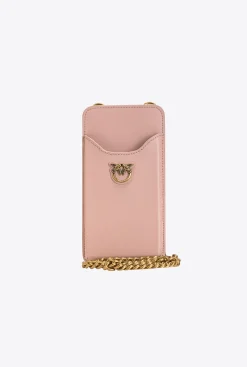 Maroquinerie|PINKO Etui Pour Smartphone En Cuir Rose/Rose Poudre-Or Antique