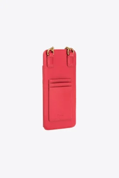 Maroquinerie|PINKO Etui Pour Smartphone En Cuir Rouge Grenat-Or Antique