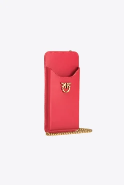 Maroquinerie|PINKO Etui Pour Smartphone En Cuir Rouge Grenat-Or Antique