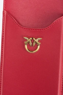 Maroquinerie|PINKO Etui Pour Smartphone En Cuir Rouge Grenat-Or Antique