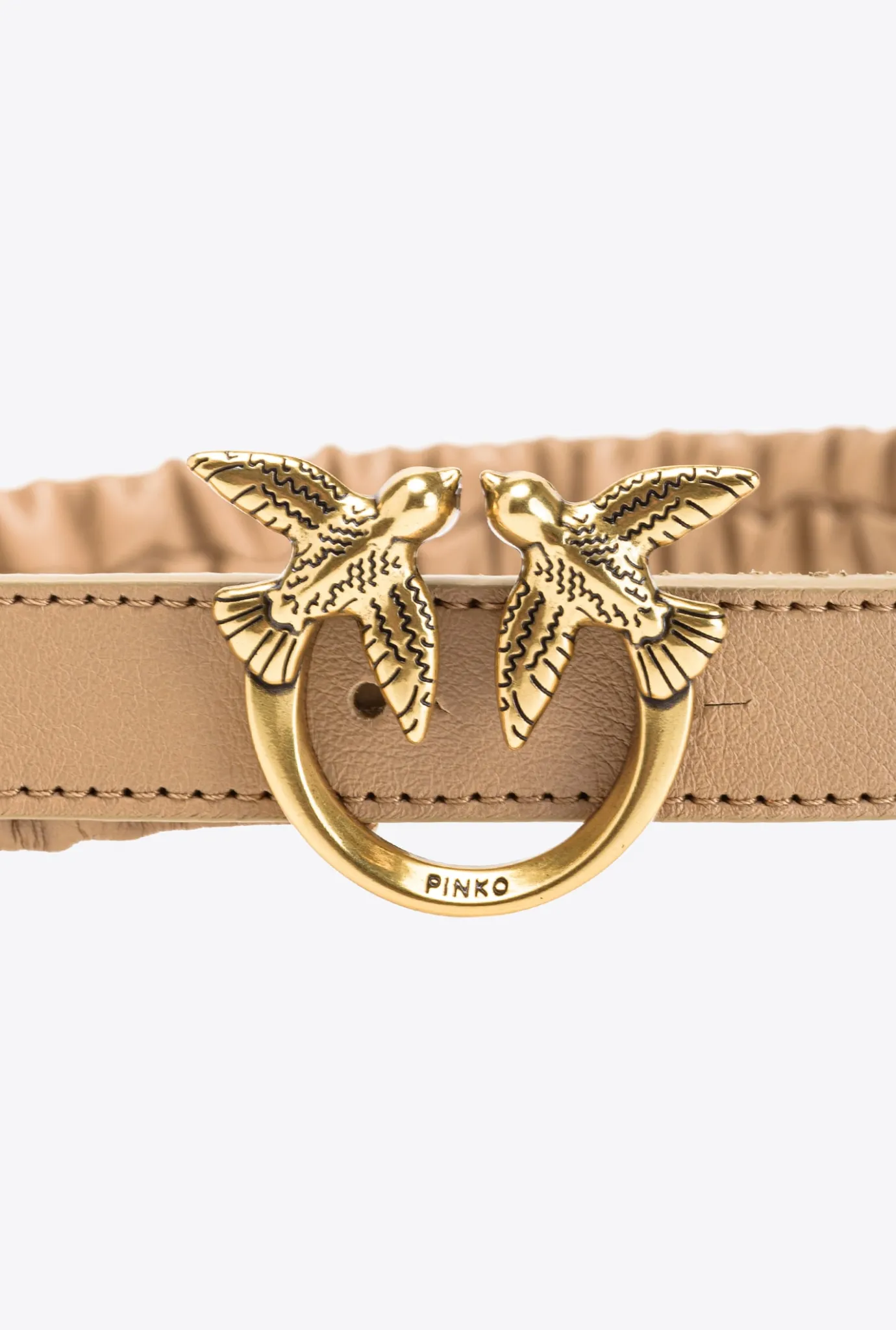 Ceintures|PINKO Fine Ceinture Froncee Love Birds Rose/Rose Poudre-Or Antique