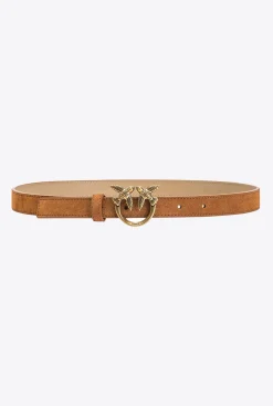 Ceintures|PINKO Fine Ceinture Love Birds En Daim Cognac-Or Antique