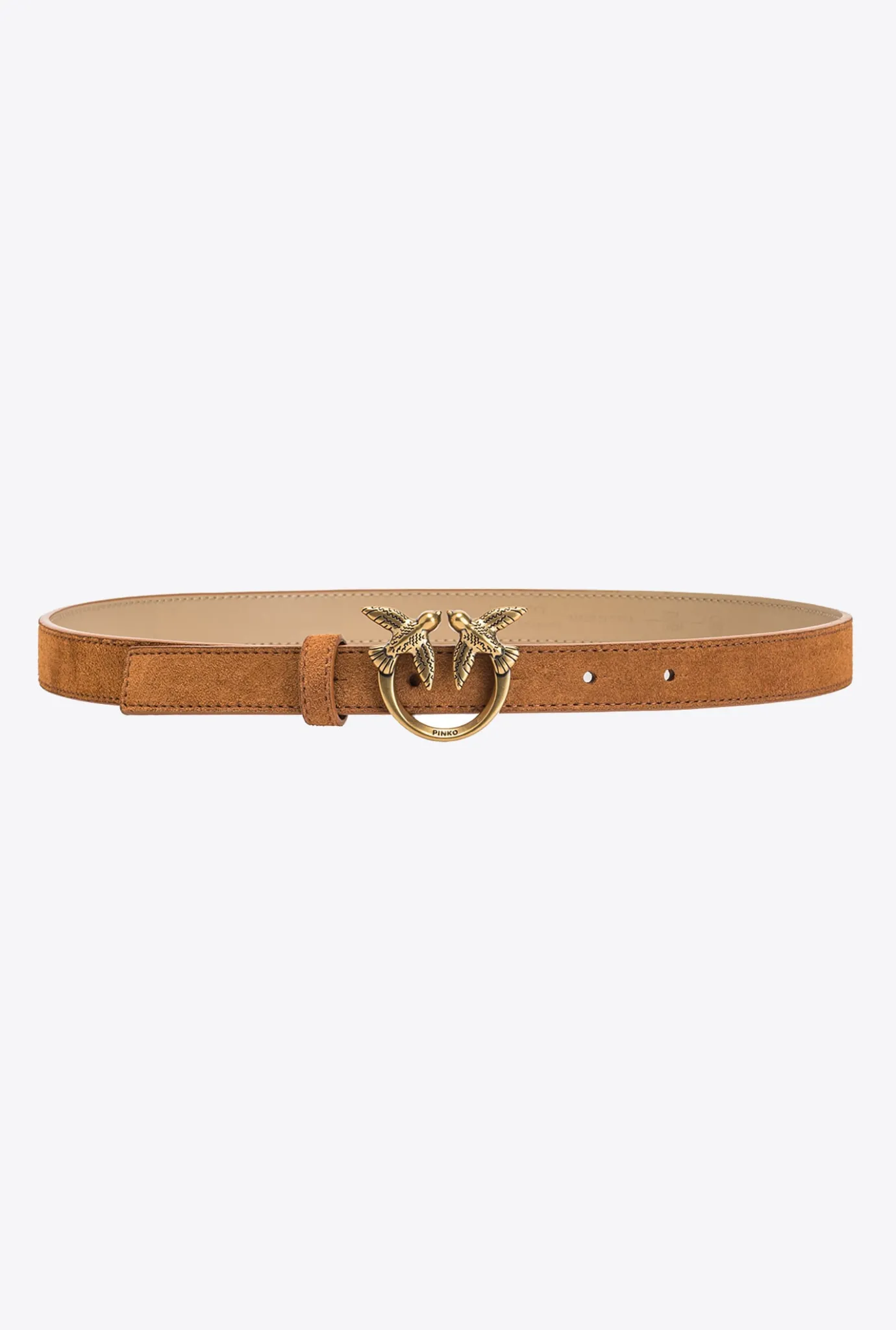 Ceintures|PINKO Fine Ceinture Love Birds En Daim Cognac-Or Antique